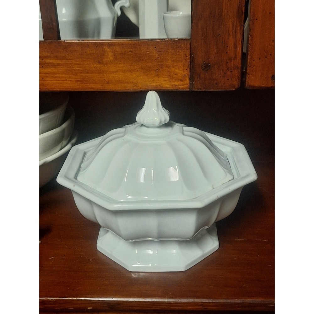 Antique ironstone  T& R Boote White  1851 Octagonal Footed Tureen